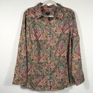 NWOT Talbots 18W Paisley Shirt Green Red‎ Maximalist Boho Grandmillennial Plus